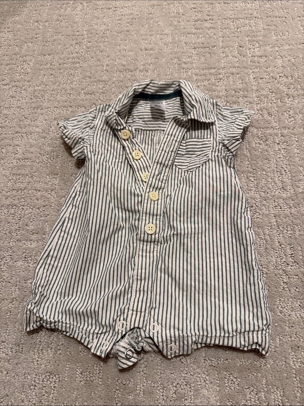 Carter's green and White Striped Short-Sleeve Romper
